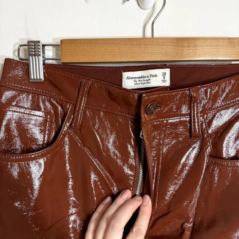 Abercrombie Faux Leather 90s Straight Ultra High Rise Pants - Picture 2 of 5